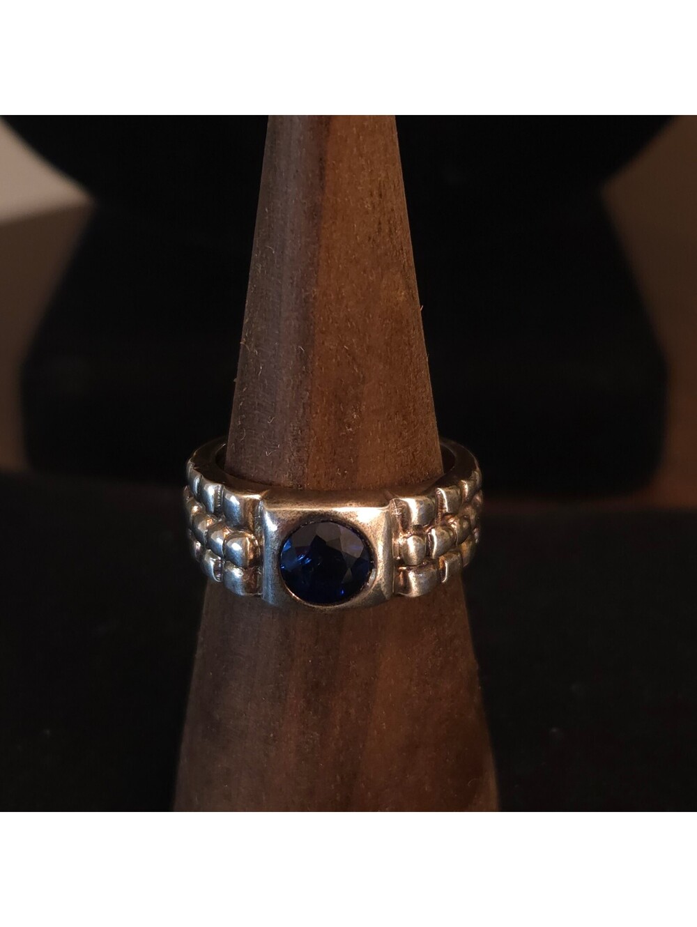 Vintage LIND Size 10 Sterling Silver and Blue Sapphire Ring
